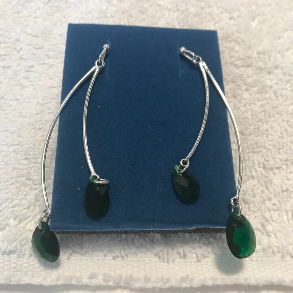 Avon 2007 Jeweltone Wire Drop Earrings - Green